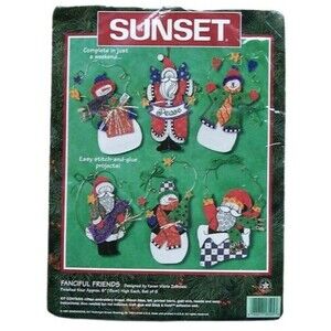 Sunset Fanciful Friends Christmas Ornament Sewing Kit Santa and Snowmen 18125